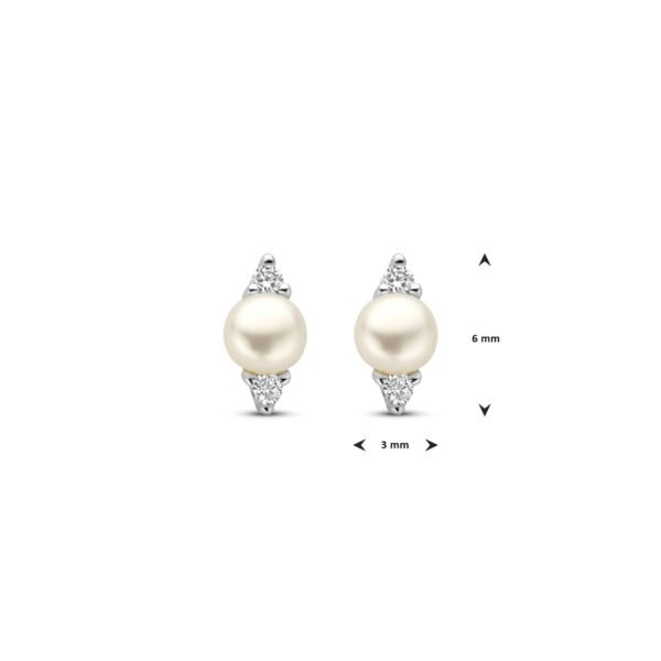 oorknoppen parel en zirkonia zilver gerhodineerd - Afbeelding 4