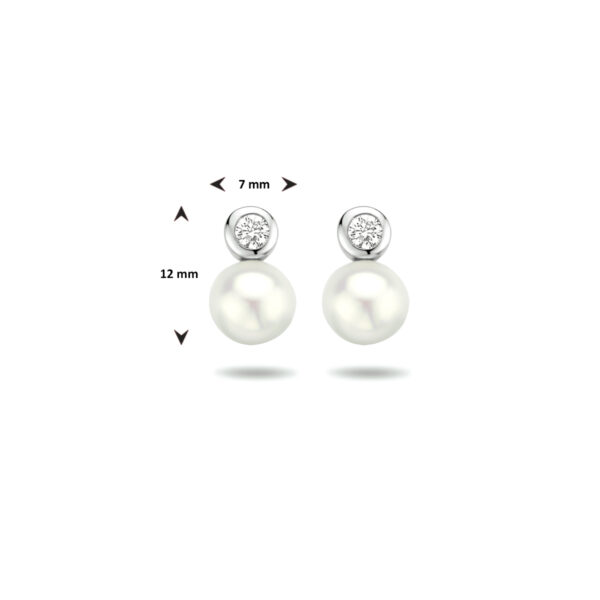 oorknoppen parel en zirkonia zilver gerhodineerd - Afbeelding 5