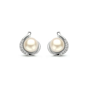 oorknoppen parel en zirkonia zilver gerhodineerd