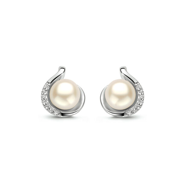 oorknoppen parel en zirkonia zilver gerhodineerd