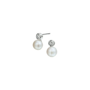oorknoppen parel en zirkonia zilver gerhodineerd
