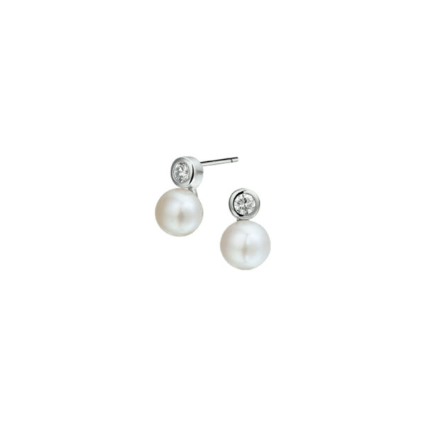 oorknoppen parel en zirkonia zilver gerhodineerd
