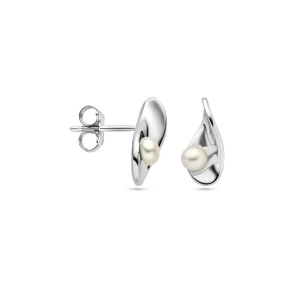 oorknoppen parel zilver gerhodineerd - Afbeelding 3