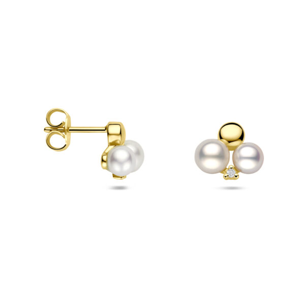 oorknoppen parels en diamant 0.02ct (2x 0.01ct) h si 9 mm 14K geelgoud - Afbeelding 3