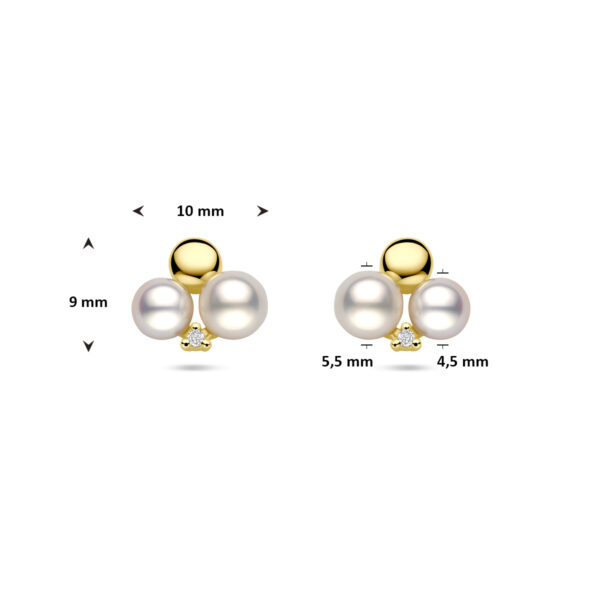 oorknoppen parels en diamant 0.02ct (2x 0.01ct) h si 9 mm 14K geelgoud - Afbeelding 4