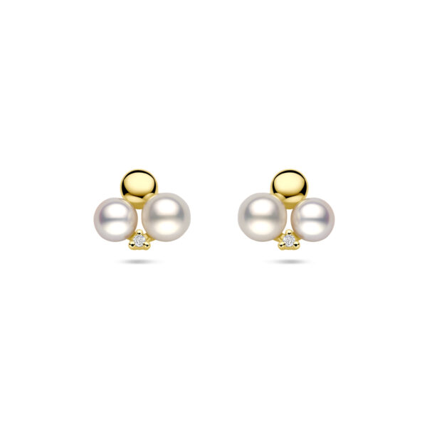 oorknoppen parels en diamant 0.02ct (2x 0.01ct) h si 9 mm 14K geelgoud