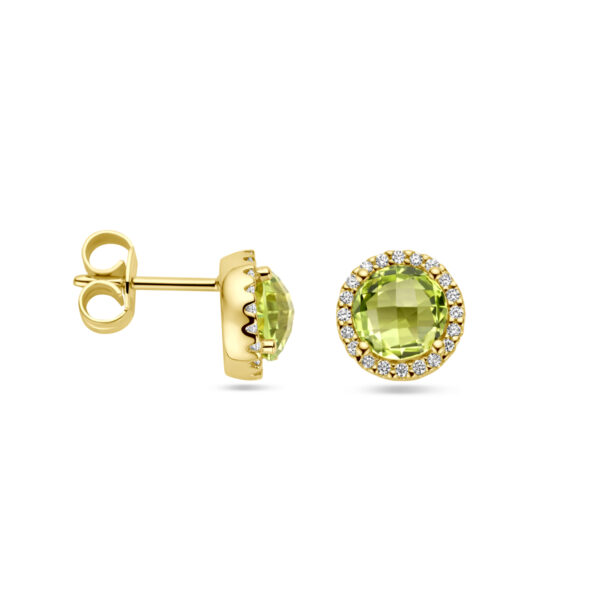 oorknoppen peridot en diamant 0.13ct (2x 0.065ct) h si 14K geelgoud - Afbeelding 3
