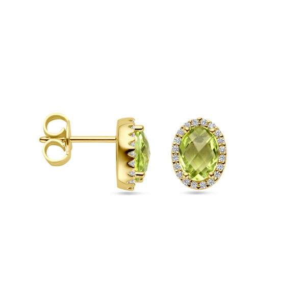 oorknoppen peridot en diamant 0.13ct (2x 0.065ct) h si 14K geelgoud - Afbeelding 3