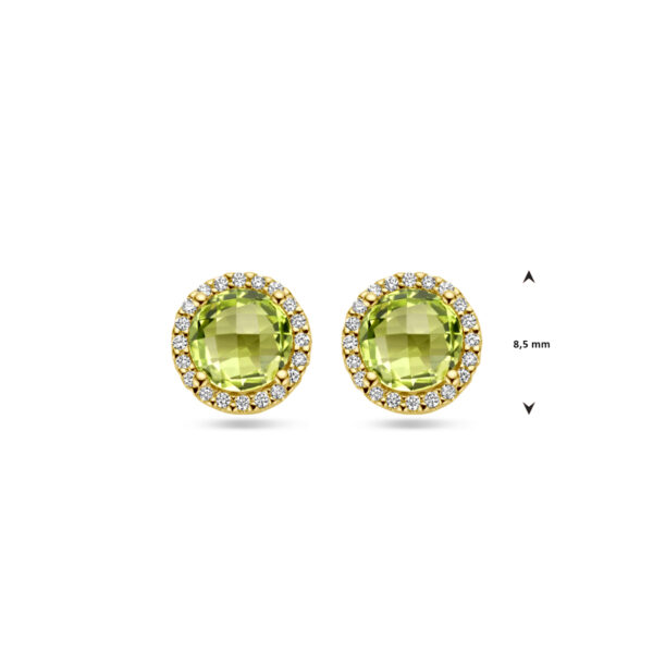 oorknoppen peridot en diamant 0.13ct (2x 0.065ct) h si 14K geelgoud - Afbeelding 4