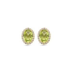 oorknoppen peridot en diamant 0.13ct (2x 0.065ct) h si 14K geelgoud