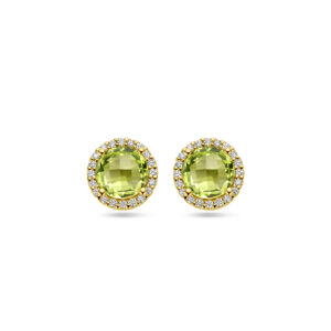 oorknoppen peridot en diamant 0.13ct (2x 0.065ct) h si 14K geelgoud