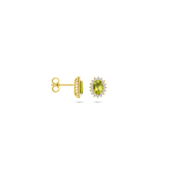 oorknoppen peridot en zirkonia 9,5 mm 14K geelgoud - Afbeelding 3