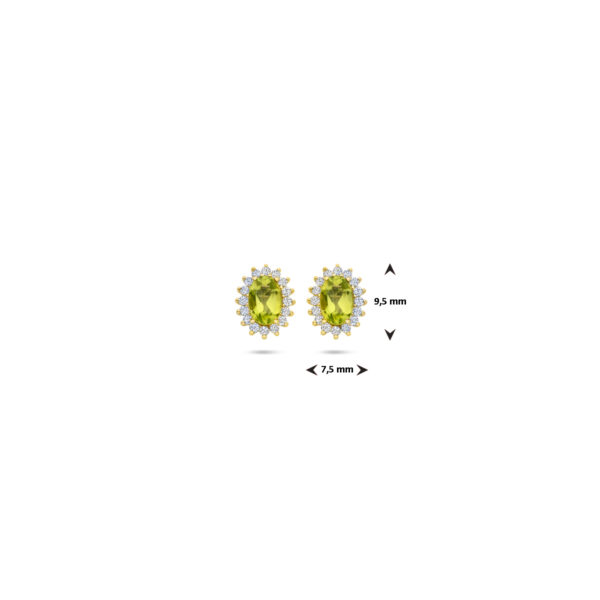 oorknoppen peridot en zirkonia 9,5 mm 14K geelgoud - Afbeelding 4