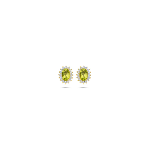 oorknoppen peridot en zirkonia 9,5 mm 14K geelgoud