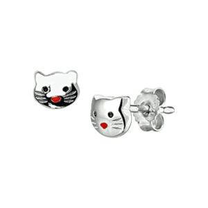 oorknoppen poes zilver gerhodineerd