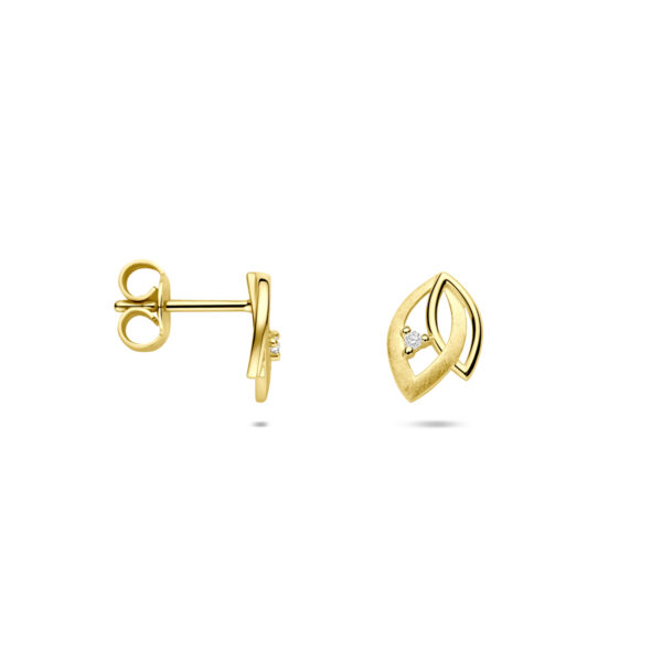 oorknoppen poli/mat diamant 0.02ct (2x 0.01ct) h si 9,5 mm 14K geelgoud - Afbeelding 3