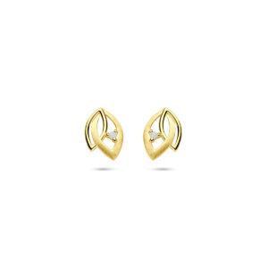 oorknoppen poli/mat diamant 0.02ct (2x 0.01ct) h si 9,5 mm 14K geelgoud
