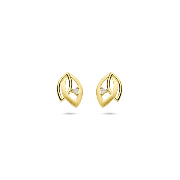 oorknoppen poli/mat diamant 0.02ct (2x 0.01ct) h si 9,5 mm 14K geelgoud