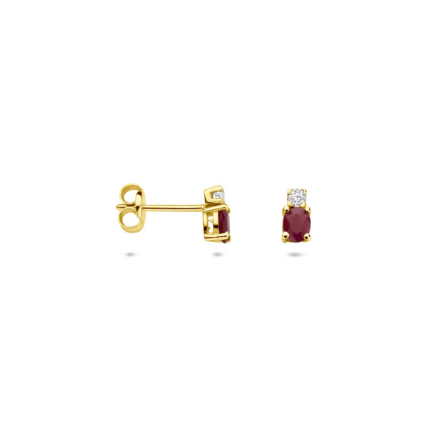 oorknoppen robijn en zirkonia 6 mm 14K geelgoud - Afbeelding 3