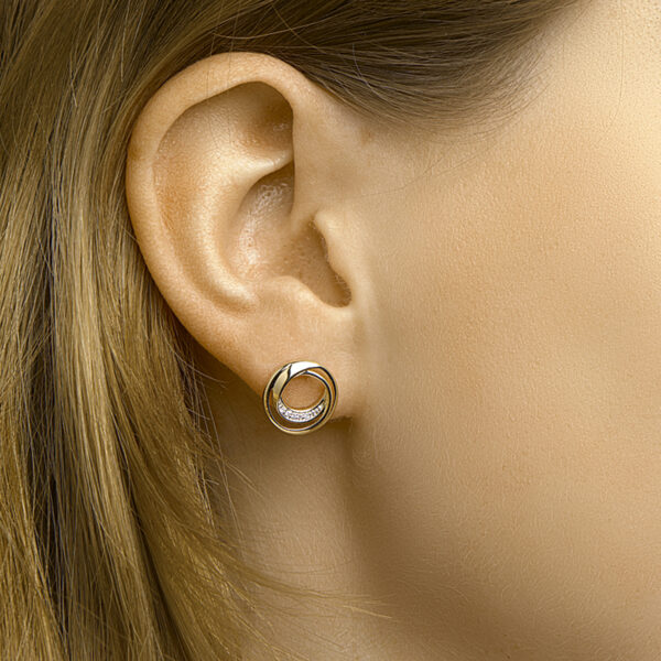 oorknoppen rond diamant 0.04ct (2x 0.02ct) h si bicolor gestift 14K geelgoud - Afbeelding 2