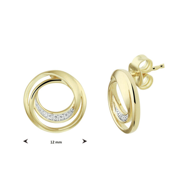 oorknoppen rond diamant 0.04ct (2x 0.02ct) h si bicolor gestift 14K geelgoud - Afbeelding 4