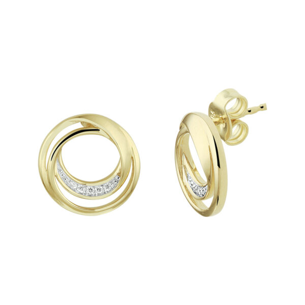 oorknoppen rond diamant 0.04ct (2x 0.02ct) h si bicolor gestift 14K geelgoud