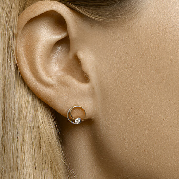 oorknoppen rond zirkonia bicolor gestift 14K geelgoud - Afbeelding 2