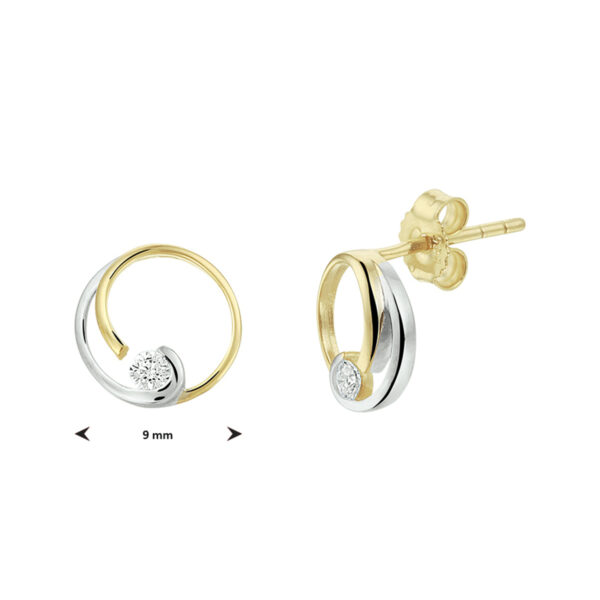 oorknoppen rond zirkonia bicolor gestift 14K geelgoud - Afbeelding 3
