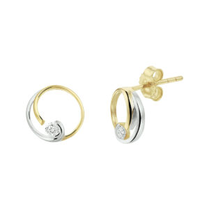 oorknoppen rond zirkonia bicolor gestift 14K geelgoud