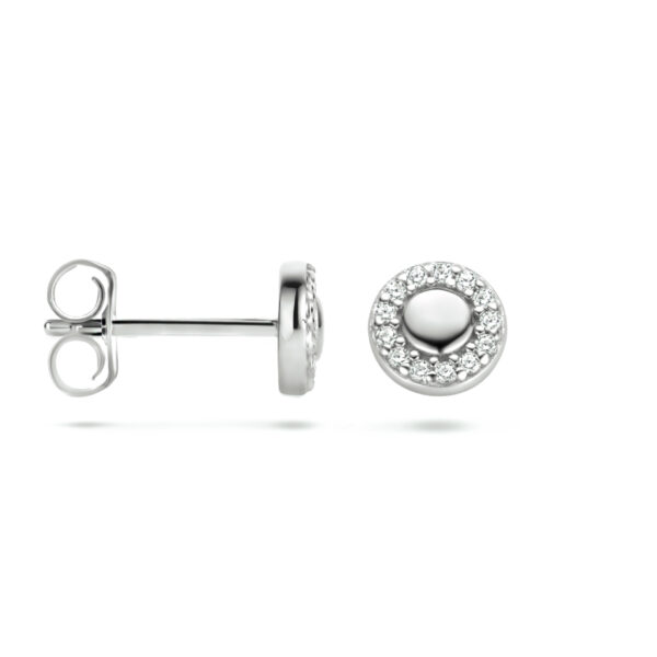 oorknoppen rondje zirkonia zilver gerhodineerd - Afbeelding 3