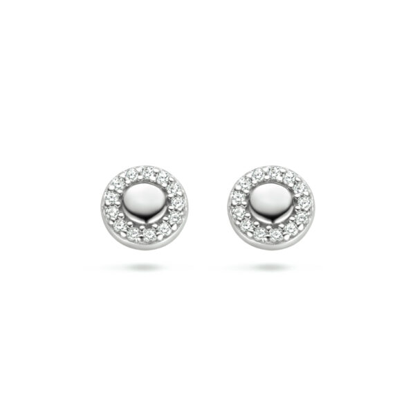 oorknoppen rondje zirkonia zilver gerhodineerd