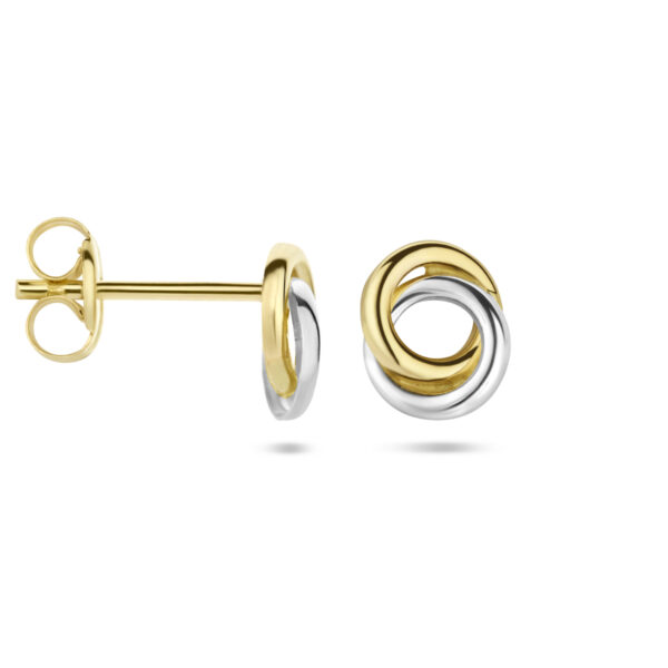 oorknoppen rondjes bicolor gestift 14K geelgoud - Afbeelding 3