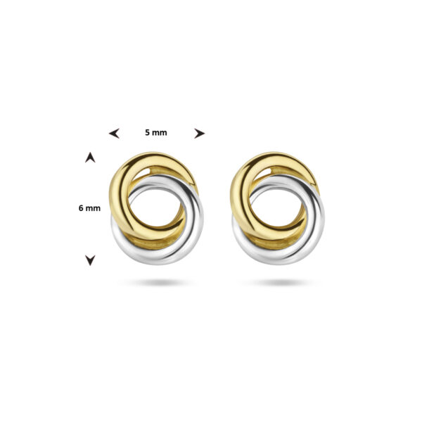 oorknoppen rondjes bicolor gestift 14K geelgoud - Afbeelding 4