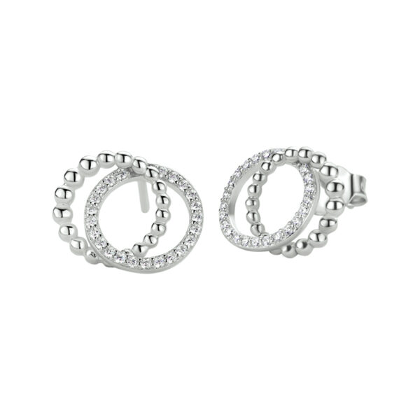 oorknoppen rondjes zirkonia zilver gerhodineerd - Afbeelding 3