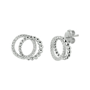 oorknoppen rondjes zirkonia zilver gerhodineerd