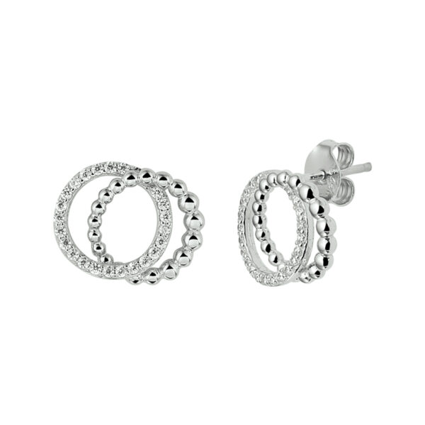 oorknoppen rondjes zirkonia zilver gerhodineerd
