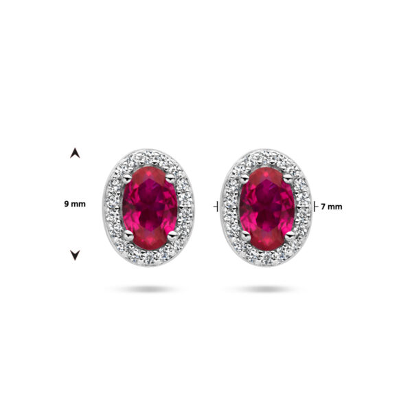 oorknoppen rood en wit zirkonia halo zilver gerhodineerd - Afbeelding 4