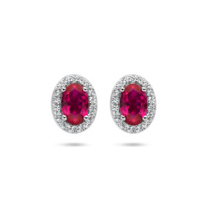 oorknoppen rood en wit zirkonia halo zilver gerhodineerd