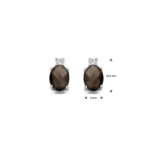 oorknoppen rookkwarts en zirkonia 10,5 mm zilver gerhodineerd - Afbeelding 4