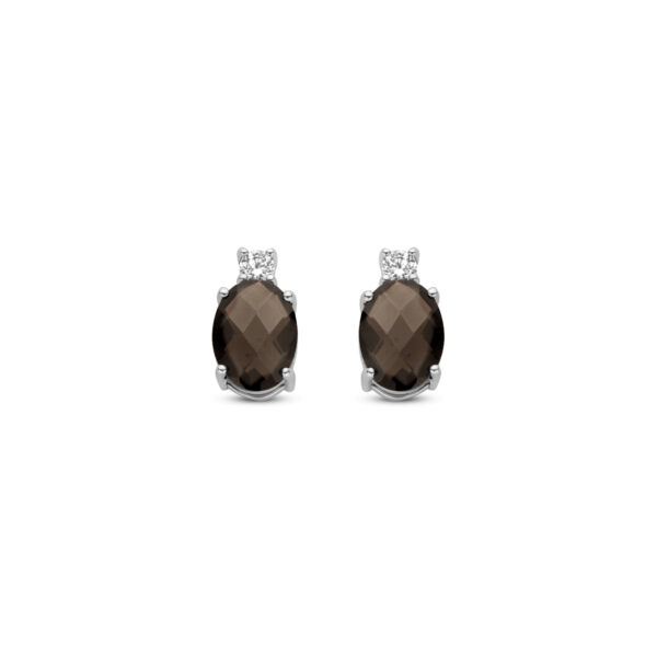 oorknoppen rookkwarts en zirkonia 10,5 mm zilver gerhodineerd