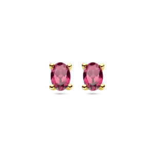 oorknoppen roze rhodoliet 14K geelgoud