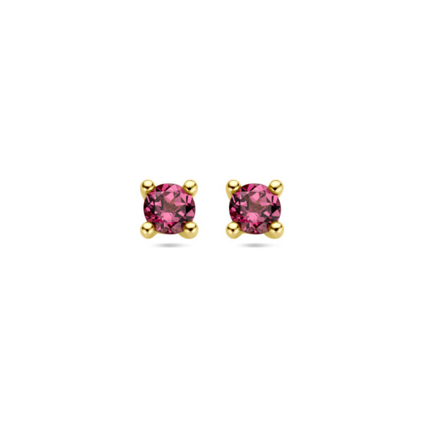 oorknoppen roze rhodoliet 14K geelgoud