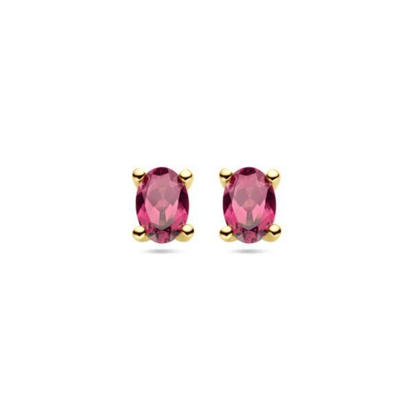 oorknoppen roze rhodoliet 14K geelgoud