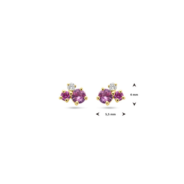 oorknoppen roze saffier en diamant 0.03ct (2x 0.015ct) si 14K geelgoud - Afbeelding 4
