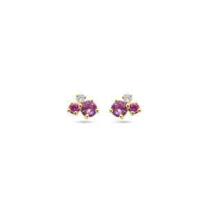oorknoppen roze saffier en diamant 0.03ct (2x 0.015ct) si 14K geelgoud