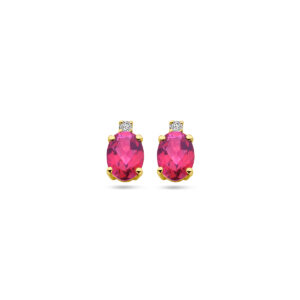 oorknoppen roze topaas en diamant 0.04ct (2x 0.02ct) h si 14K geelgoud