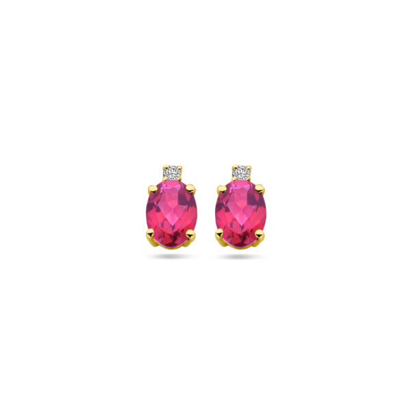 oorknoppen roze topaas en diamant 0.04ct (2x 0.02ct) h si 14K geelgoud