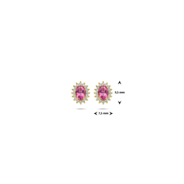 oorknoppen roze topaas en zirkonia 9,5 mm 14K geelgoud - Afbeelding 4