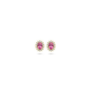 oorknoppen roze topaas en zirkonia 9,5 mm 14K geelgoud