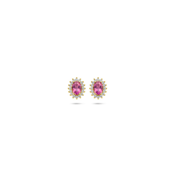 oorknoppen roze topaas en zirkonia 9,5 mm 14K geelgoud